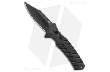 Image of Boker Plus Strike Bowie Automatic Folding Knife, 3.25in, D2, Clip Point Blade, Aluminum Black Handle, Black/Black, 7.875in, BHQ-125300