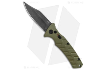 Image of Boker Plus Strike Bowie Automatic Folding Knife, 3.25in, D2, Clip Point Blade, Aluminum OD Green Handle, Black/OD Green, 7.875in, BHQ-125301