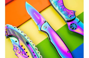 Image of Boker Magnum Rainbow II Folding Knife, 4in Closed, 3in, 440A, Spectrum Partially Serrated Blade, Spectrum Stainless Steel Handle, 01YA107