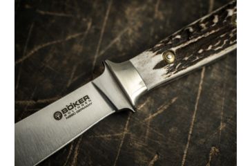 Image of Boker RangerS Nicker Stag Fixed Blade Knife, 4.3in, N690, Nickel Silver, Uncoated, Brown, 120517