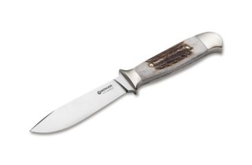 Image of Boker RangerS Nicker Stag Fixed Blade Knife, 4.3in, N690, Nickel Silver, Uncoated, Brown, 120517
