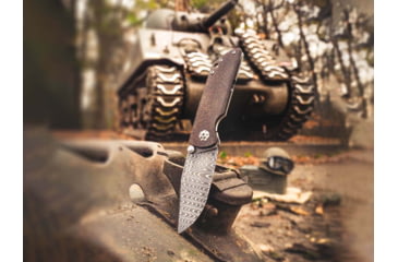 Image of Boker Solingen M4 Sherman Damast Folding Knife, 3.03in, Damascus, Micarta Black Handle, 110662DAM