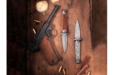 Image of Boker Solingen P08 Fixed Blade Knife, 3.23 in, Damascus, Dagger, Rosewood, Rosewood, 121515DAM