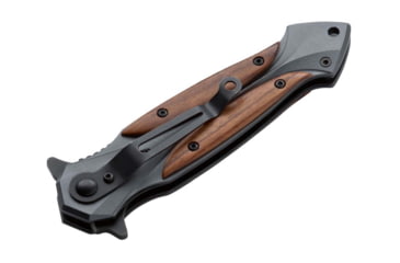 Image of Boker Magnum Starfighter XL Folding Knife, 5in Closed, 3.75in, 440A, Black Blade, Gray Stainless Steel Handle w/ Cocobolo Wood Onlay, 06RY069