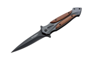 Image of Boker Magnum Starfighter XL Folding Knife, 5in Closed, 3.75in, 440A, Black Blade, Gray Stainless Steel Handle w/ Cocobolo Wood Onlay, 06RY069
