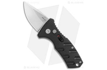 Image of Boker Stubby Strike CA Legal Automatic Folding Knife, 1.875in, D2, Drop Point Blade, Aluminum Black Handle, Steel/Black, 5.325in, BHQ-99646