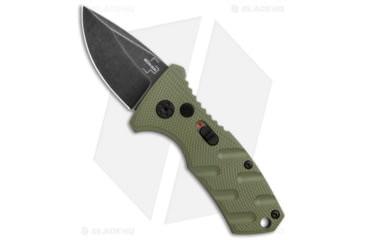 Image of Boker Stubby Strike CA Legal Automatic Folding Knife, 1.875in, D2, Drop Point Blade, Aluminum OD Green Handle, Black/OD Green, 5.325in, BHQ-99648