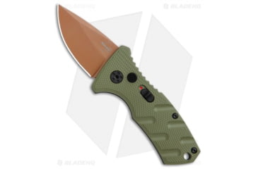 Image of Boker Stubby Strike Desert Warrior CA Legal Automatic Folding Knife, 1.875in, D2, Drop Point Blade, Aluminum OD Green Handle, Copper/OD Green, 5.325in, BHQ-99649