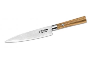 Image of Boker Solingen Damascus Olive Utility Knife, 5 3/4in, Damascus Blade, Olive Pakkawood Handle, 130434DAM