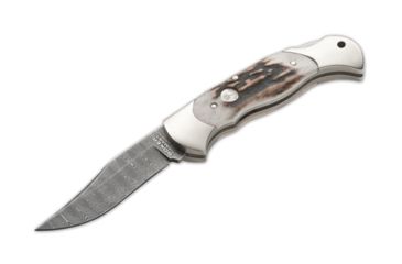 Image of Boker USA Lockback Folding Knife,3.125in,Damascus Steel Clip Blade,Genuine Stag Handle BO02577