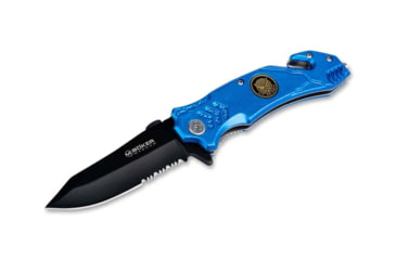 Image of Boker USA Magnum Rescue Air Force Folding Knife, 4.5in Closed, 3.38in, 440 SS, Black Partially Serrated Blade, Blue Aluminum Handle, 01LL473N