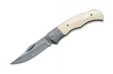 Image of Boker Magnum Damascus Bone Folding Knife, 3.07 in, Damascus Steel, Clip Point Blade, Bone White Handle, 01MB180DAM
