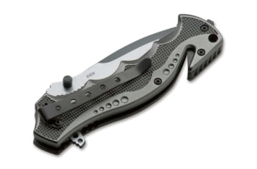 Image of Boker USA Magnum Hero Folding Knife, 4.63in Closed, 3in, 440A, Two-Tone Partially Serrated Blade, Gray Checkered Aluminum Handle, 01RY769