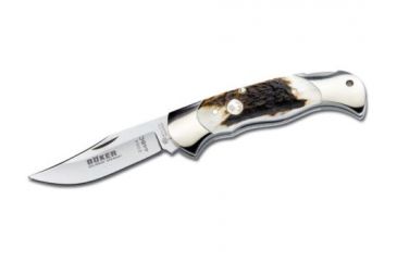 Image of Boker Stag Lock Blade Folding Knife, 3.1in, N690, Clip Point Blade, Stag, Silver Handle, 112004ST