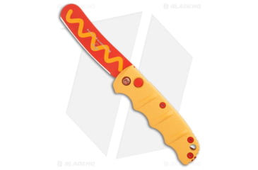 Image of Boker Wiener Warrior Mini Cocktail Weenie Kalashnikov Automatic Folding Knife, 2.50in, D2, Aluminum Yellow Handle, Red/Yellow, 5.75in, BHQ-190032
