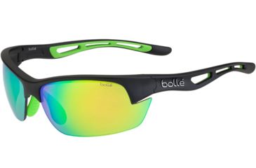 Image of Bolle Bolt S Single Vision Prescription Sunglasses, Matte Black / Green Rubber Frame, 12418SV