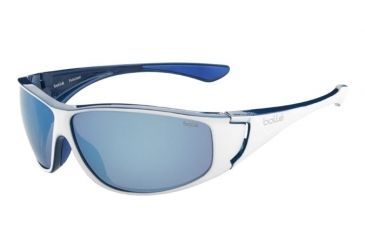 Image of Bolle Highwood Sunglasses, Shiny White/Blue Frame, Offshore Blue Oleo AR Lens, Polarized, 12024