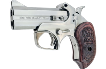 Image of Bond Arms Snake Slayer Pistol, .45 Colt, 3.5 in barrel, stainless steel frame, black ash or rosewood grip, 2-barrel, fixed, blade front, 2 round magazine, Snake Slayer-1-FRRMPG