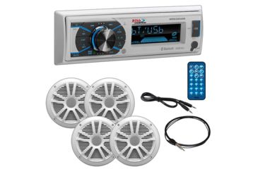 Image of Boss Audio Marine Single Din Media Receiver with Bluetooth and 2 Pair of 6.5in Speakers, Antenna and Aux, White MCK632WB64