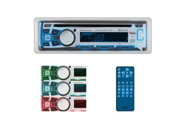 Image of Boss Audio Single din Marine Bluetooth/MP3/CD/CDRwith AM/FM Receiver with Front Aux Input and Wireless Remote, White MR762BRBG