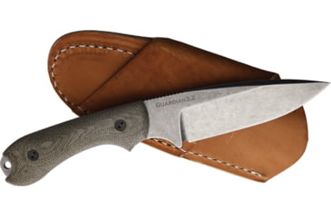 Image of Bradford Knives Guardian 3.2 Fixed Blade Knife, 7.13in Overall, 3.5in Stonewash AEB-L Stainless Steel Blade, OD Green Micarta Handle, Brown Leather Belt Sheath, 3.2FE-102-AEBL