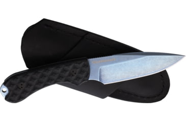 Image of Bradford Knives Guardian 3 Fixed Blade Knife, 6.75in Overall, 3.5in Blue PVD Coated AEB-L Stainless Steel Blade, Black Textured G10 Handle, Black Leather Belt Sheath, 3FE-001P-AEBL