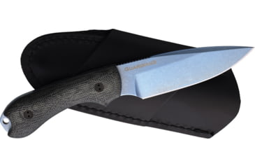 Image of Bradford Knives Guardian 3 Fixed Blade Knife, 6.75in Overall, 3.5in Blue PVD Coated AEB-L Stainless Steel Blade, Black Micarta Handle, Black Leather Belt Sheath, 3FE-101P-AEBL