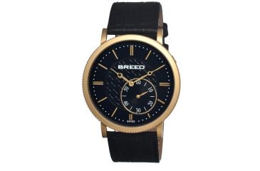 Image of Breed Maxwell Mens Watch, Black Leather Band, Gold Bezel, Black Analog Dial, Gold Hand BRD4104