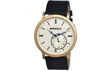 Image of Breed Maxwell Mens Watch, Black Leather Band, Gold Bezel, Silver Analog Dial, Blue Hand BRD4103