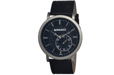 Image of Breed Maxwell Mens Watch, Black Leather Band, Grey Bezel, Black Analog Dial, Silver Hand BRD4102