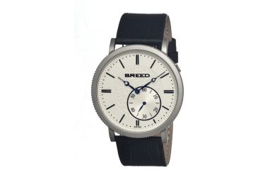 Image of Breed Maxwell Mens Watch, Black Leather Band, Grey Bezel, Silver Analog Dial, Blue Hand BRD4101