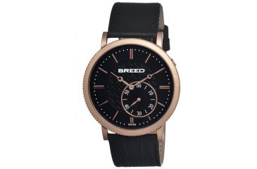 Image of Breed Maxwell Mens Watch, Black Leather Band, Rose Gold Bezel, Black Analog Dial, Rose Gold Hand BRD4106
