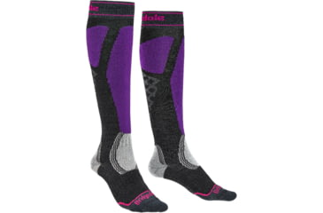 Image of Bridgedale Ski Easy On Socks - Womens, Graphite/Purple, Small, 710103-134-S