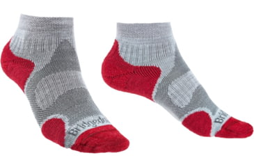 Image of Bridgedale Trail Sport Lightweight Ankle Socks - Womens, Grey/Raspberry, Small, 710606-812-S