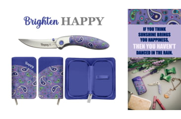 Image of Brighten Blades Happy Folding Knife w/ Case, 2.56in, 8Cr13MoV Stainless Steel, Clip Point, Multi, BB-102