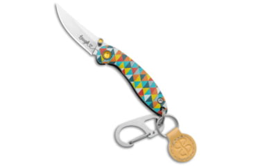 Image of Brighten Blades Brighten Blades LAUGH Keychain Frame Lock Knife Aluminum 1.7" Satin, Blue/Orange/White, Stainless Steel, adult, BHQ-138649