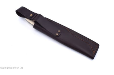 Image of Brisa Trapper 115 Ivory Scandi Fixed Blade Knife, 8.88in Overall, 4.75in Satin Scandi Grind Elmax Steel Blade, Ivory Smooth Micarta Handle, Leather Sheath, 079-66499-1563