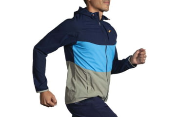 Image of Brooks Canopy Jacket - Mens, Navy/Spring Break/Pebble, L, 211385465.035