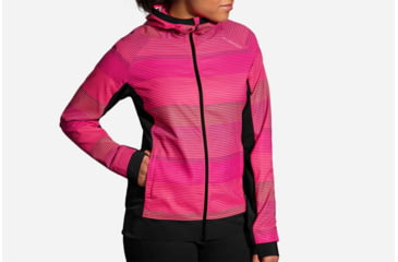 Image of Brooks Canopy Women's Running Hoodie Jacket, Race Pink Haze/Black, Large 221221-Race Pink Haze/Black-L