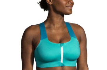 Image of Brooks Dare Zip Run Bra 2.0 - Womens, Nile Green/Lagoon/Light Mint, 34DE, 350083369.034DE