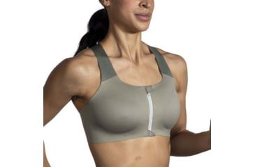 Image of Brooks Dare Zip Run Bra 2.0 - Womens, Pebble/Dark Pebble/Cool Mint, 36DE, 350083326.036DE