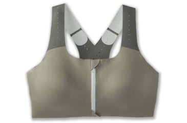 Image of Brooks Dare Zip Run Bra 2.0 - Womens, Pebble/Dark Pebble/Cool Mint, 36DE, 350083326.036DE