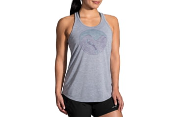 Image of Brooks Distance Graphic Tank Top - Womens, Heather Ash/Run Happy, M, 221369048.03