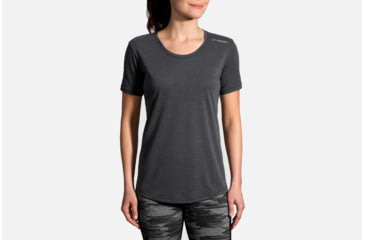 Image of Brooks Distance Women's Running Short Sleeve Shirt, Heather Asphalt, Medium 221259-Heather Asphalt-M