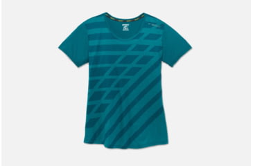 Image of Brooks Distance Women's Running Short Sleeve Shirt, Heather Ocean/Ocean Track, Medium 221259-Heather Ocean/Ocean Track-M