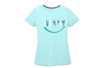 Image of Brooks Distance Womens Running Short Sleeve Shirt, Pool/Ocean Smile Run Happy, 2XL, 221259-PL-OCNSMRH-XXL