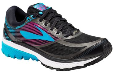Image of Brooks Ghost 10 GTX Road Running - Women's-Black/Peacock Blue/Hollyhock-Medium-6.5