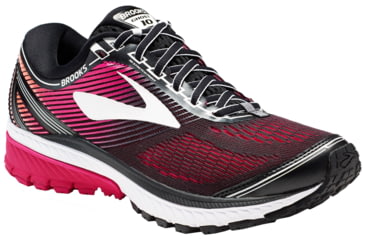 Image of Brooks Ghost 10 Road Running Shoe - Women's-Black/Pink Peacock/Living Coral-Medium-6.5
