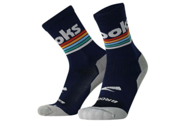 Image of Brooks Ghost Crew Sock, Navy/Brooks Stripe, S, 280495410.025