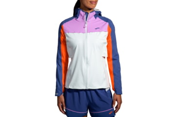 Image of Brooks High Point Waterproof Jacket - Womens, Lt Slate/Bright Orange/Aegean, Medium, 221608477.030